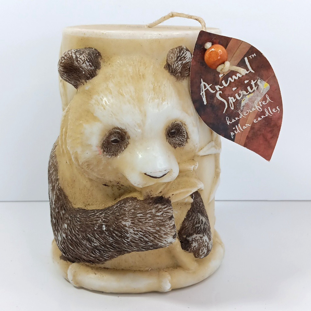 Vintage Animal Spirits Panda Bear Pillar Candle Sculpted Wax Handpainted Y2K